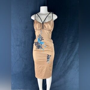 Chic Tan and Blue Midi Dress by Mandalay